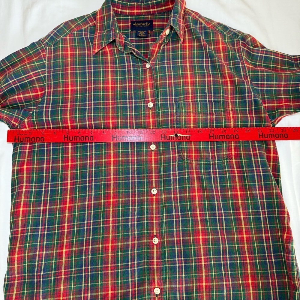 Vintage Abercrombie Flannel Men’s M Navy Green Red Plaid Y2K Cotton Field Meadow - Picture 5 of 7